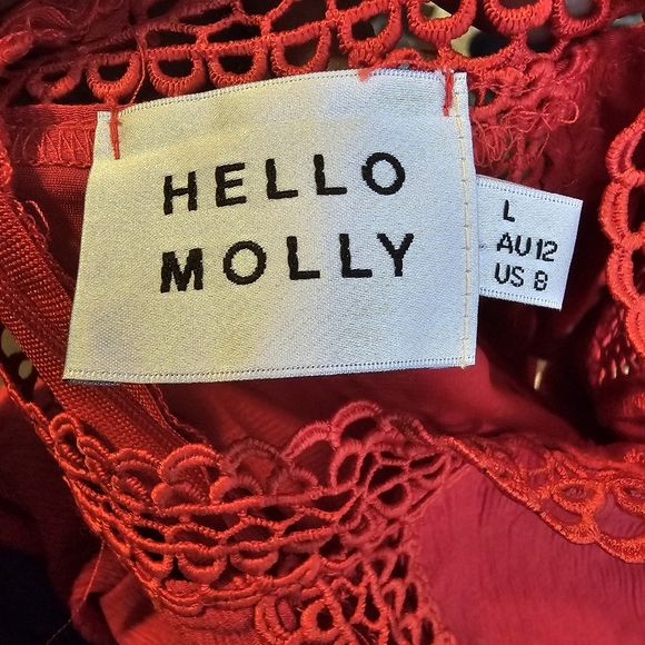 Hello Molly Red Ruffle Dress SZ 8 Layered Midi Romantic - Picture 14 of 15